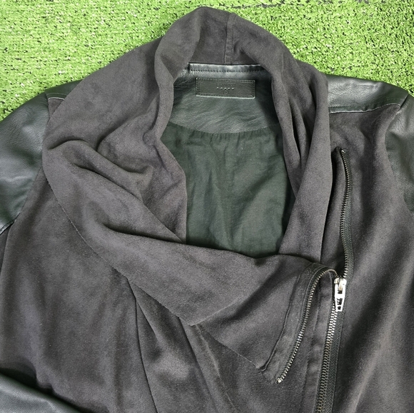 BLANK NYC | DRAPED VEGAN LEATHER COWL NECK MOTO JACKET - Picture 9 of 16